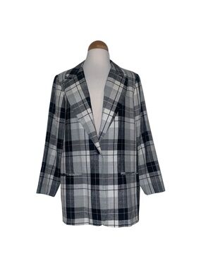 Fashion Bug Black and Gray Plaid Blazer Jacket